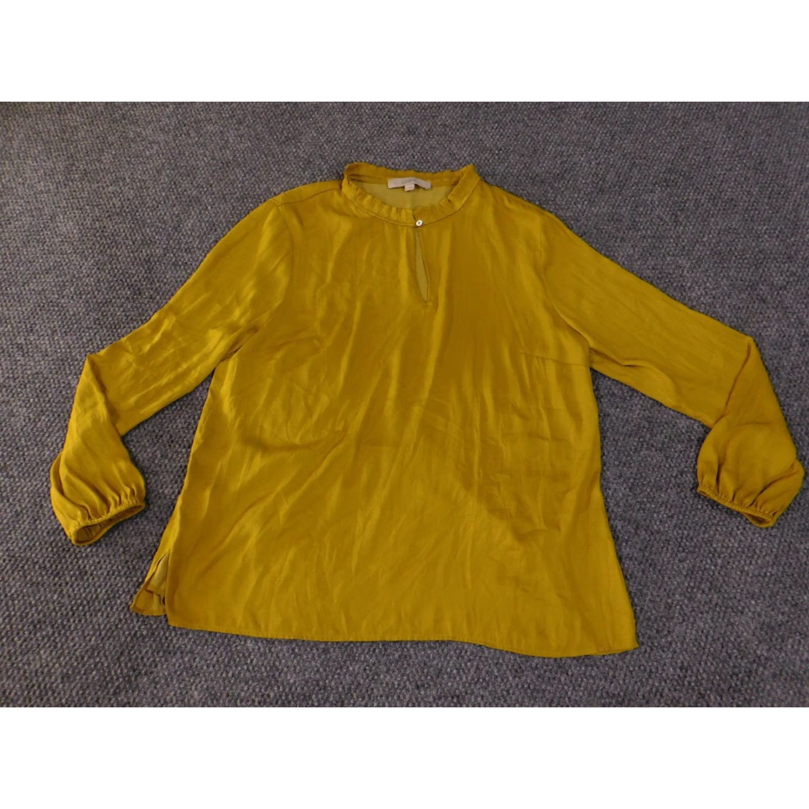 Ann Taylor LOFT blouse womens Large yellow peplum long sleeve boho Shirt Womens L Yellow Casual Loft Blouse Size L / US 10 / IT 46 - 2 Thumbnail