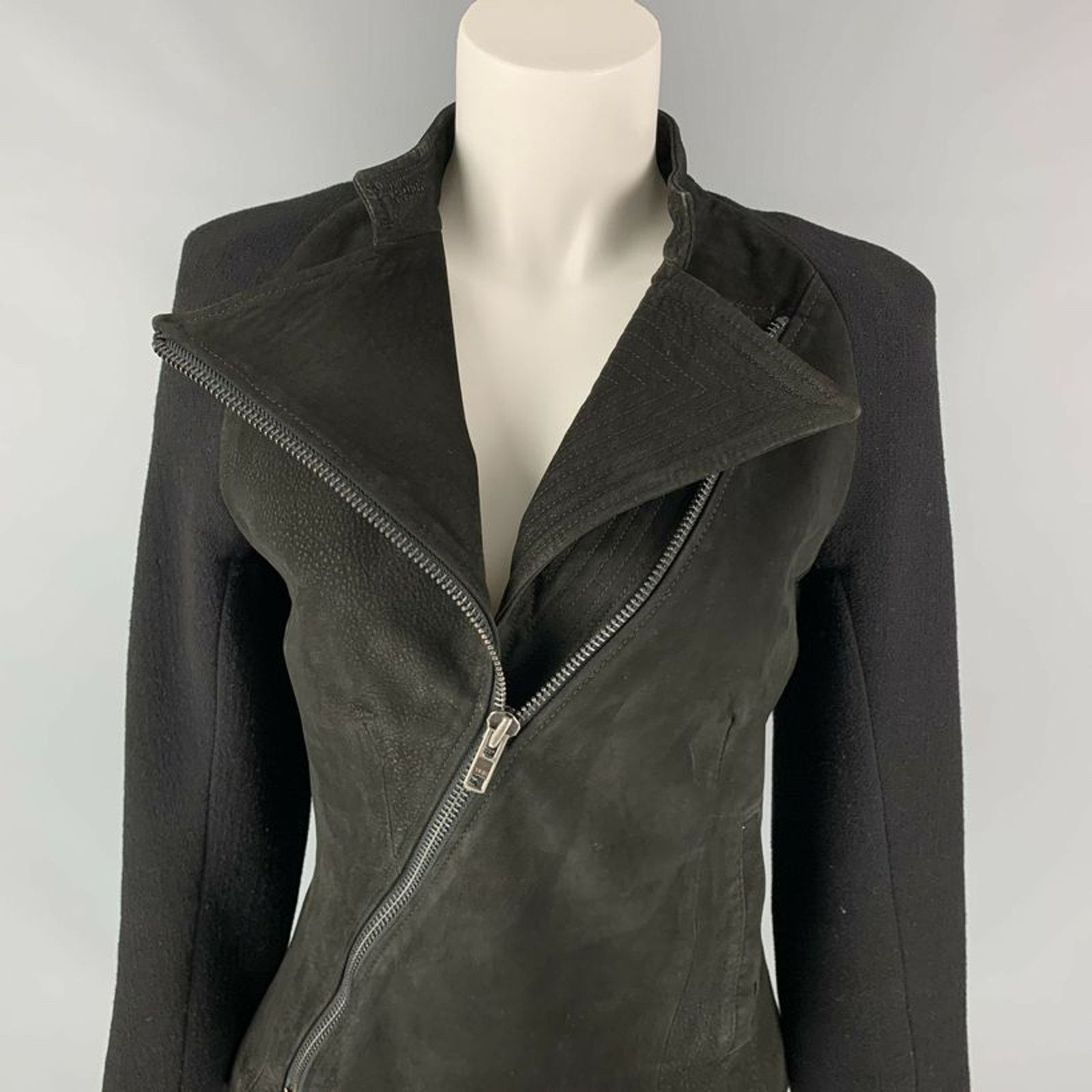 Haider Ackermann Size 4 Black Virgin Wool Blend Asymmetrical Raglan Jacket Size S / US 4 / IT 40 - 2 Thumbnail