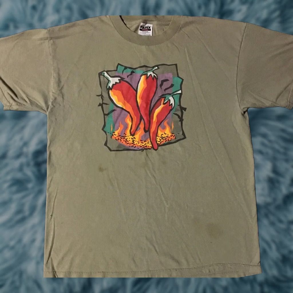 Vintage Vintage 90s Chili Pepper Faded Distress Shirt XL Flames Fire Skate Surf Grunge Punk Size US XL / EU 56 / 4 - 1 Thumbnail