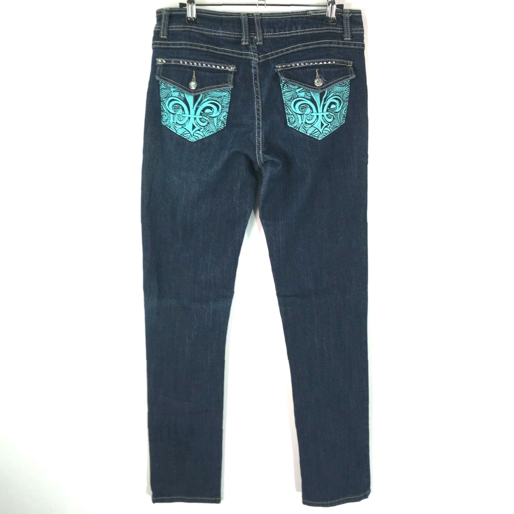 Denime Dereon Jeans Womens Denim Skinny Belt Loops Embellished Blue 5/6 Regular 30in 34in US Mens? Womens Size 27" / US 4 / IT 40 - 2 Thumbnail