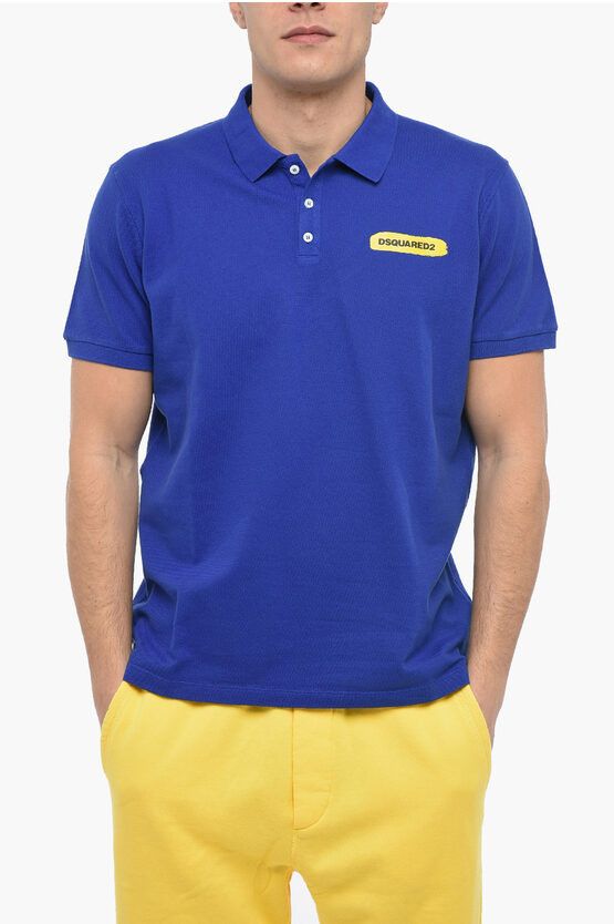 Image of Dsquared2 Tennis Polo Shirt With Paint Effect Logo in Blue, Men's (Size XL)