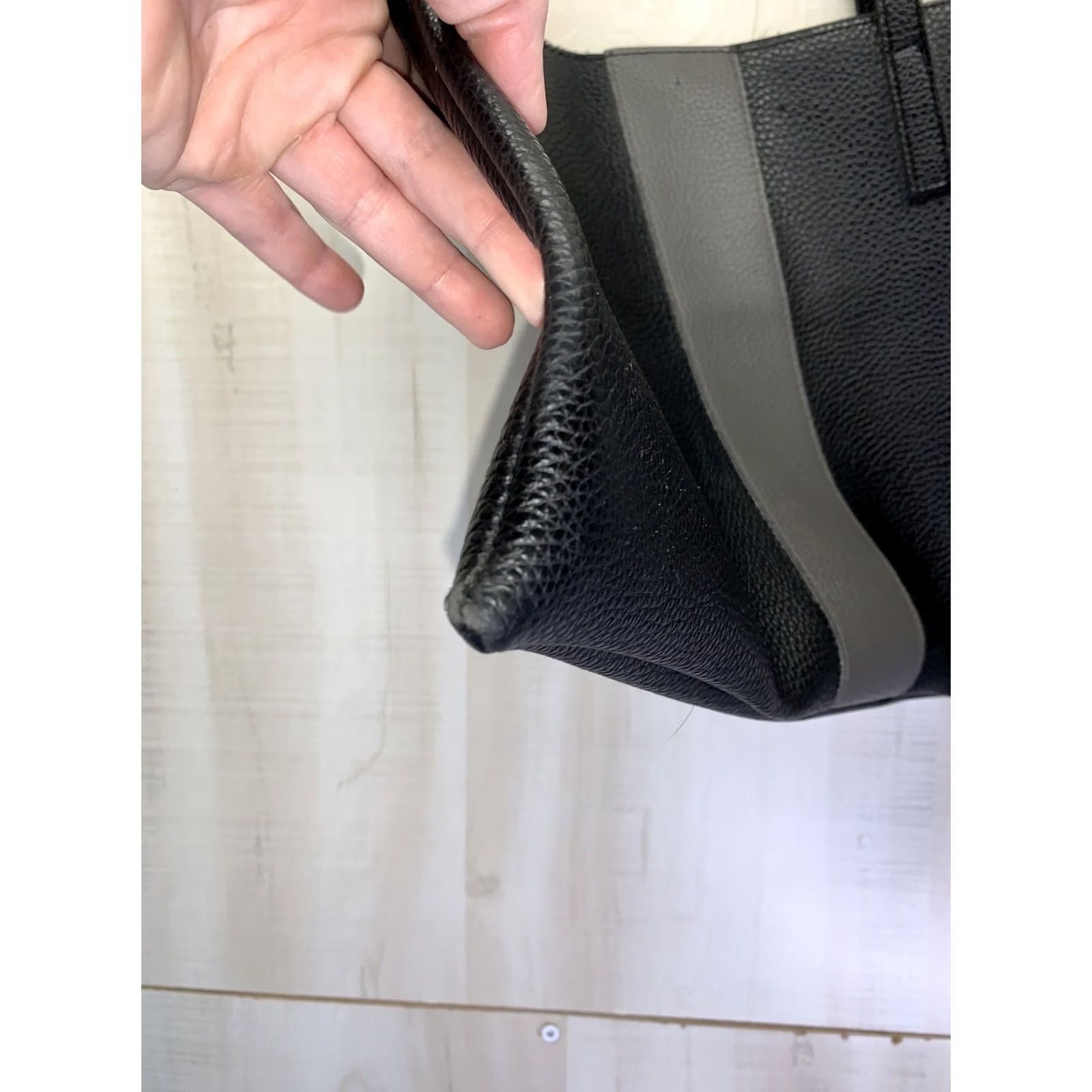 Vince Camuto Vince Camuto Tote Carryall All Leather Bag Purse Black/Gray -5376 Tote, Large, Pebbled, Vegan, Gray Hardware Women Size ONE SIZE - 5 Thumbnail