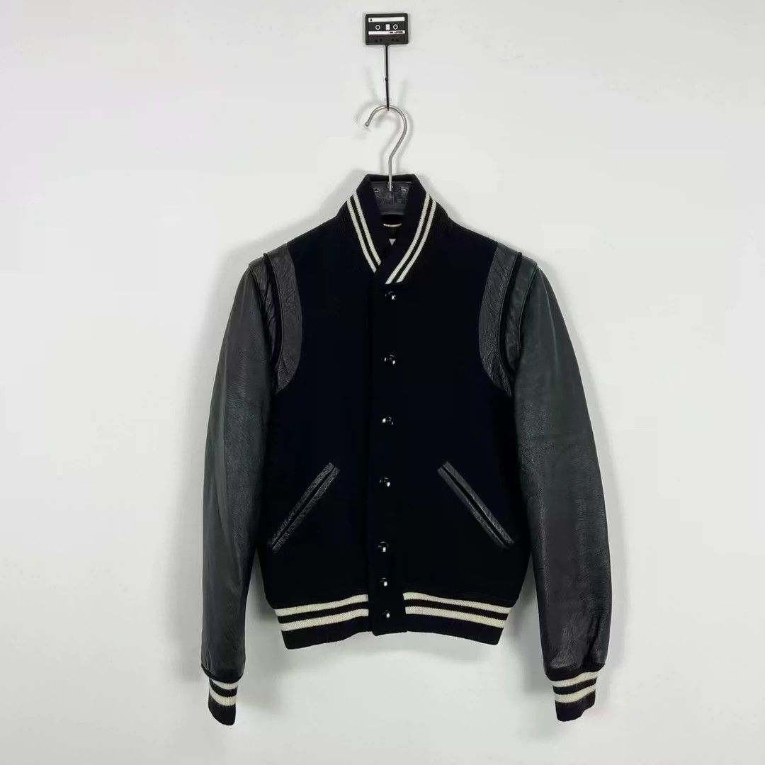 Saint Laurent Paris Saint Laurent Paris Black patchwork sleeve baseball jacket Size US XXS / EU 40 - 1 Thumbnail