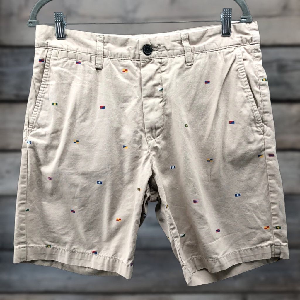 H&M VINTAGE H&M Flag Printed Chino Shorts Mens 32 Beige Cotton 8'' Inseam Novelty Flat Front Size US 32 / EU 48 - 1 Thumbnail
