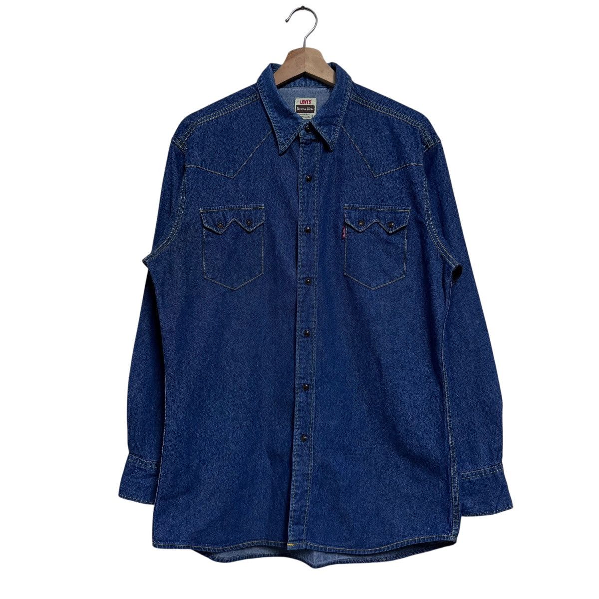Levi's Vintage 90s Levis Big E Western Denim Shirt Selvedge Size US L / EU 52-54 / 3 - 1 Thumbnail