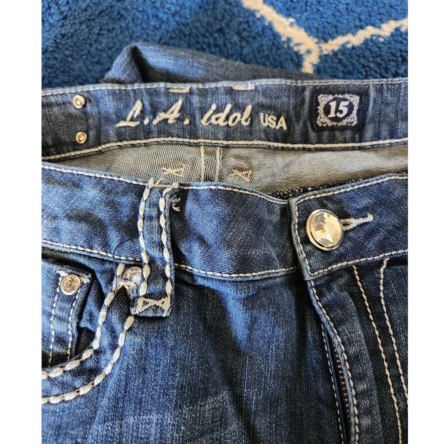 Other L.A Idol Women's Blinged Out Boot Cut Denim Jeans 15 W37 L34 Size 37" - 5 Thumbnail