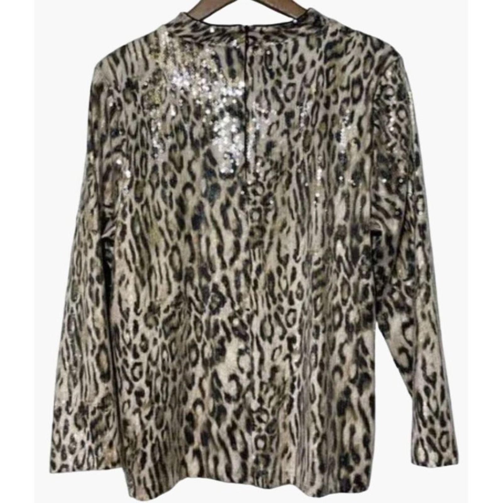 Chicos Chicos Cheetah Print Sequin Mock Long Sleeve Sparkle Top S Size S / US 4 / IT 40 - 3 Thumbnail