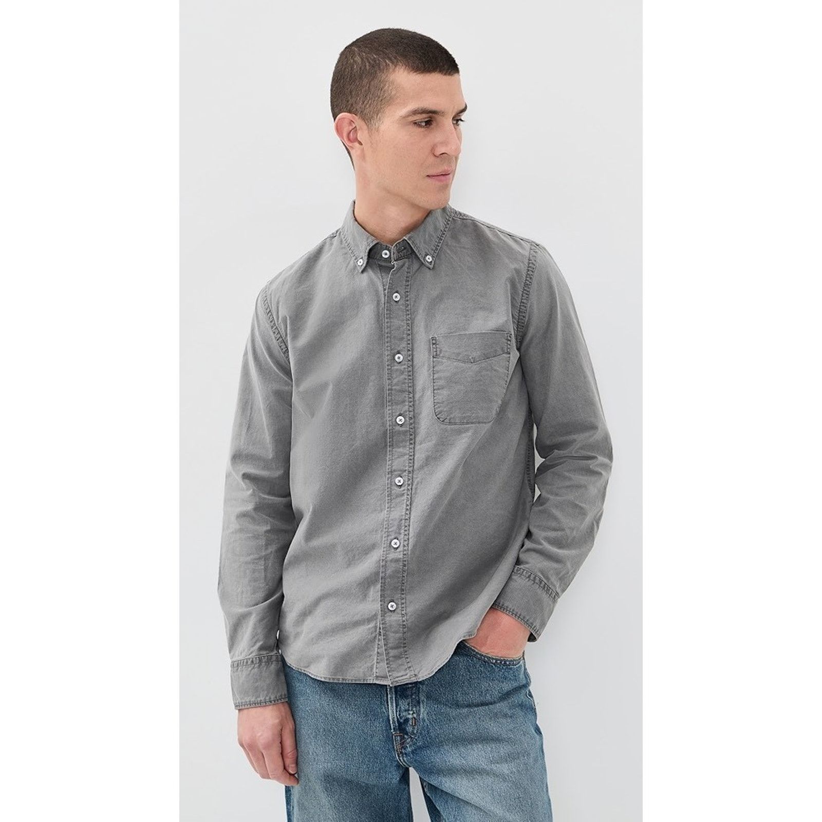 Club Monaco Club Monaco Soft Cotton Shirt Lava Grey XL A001706 Size US XL / EU 56 / 4 - 1 Thumbnail