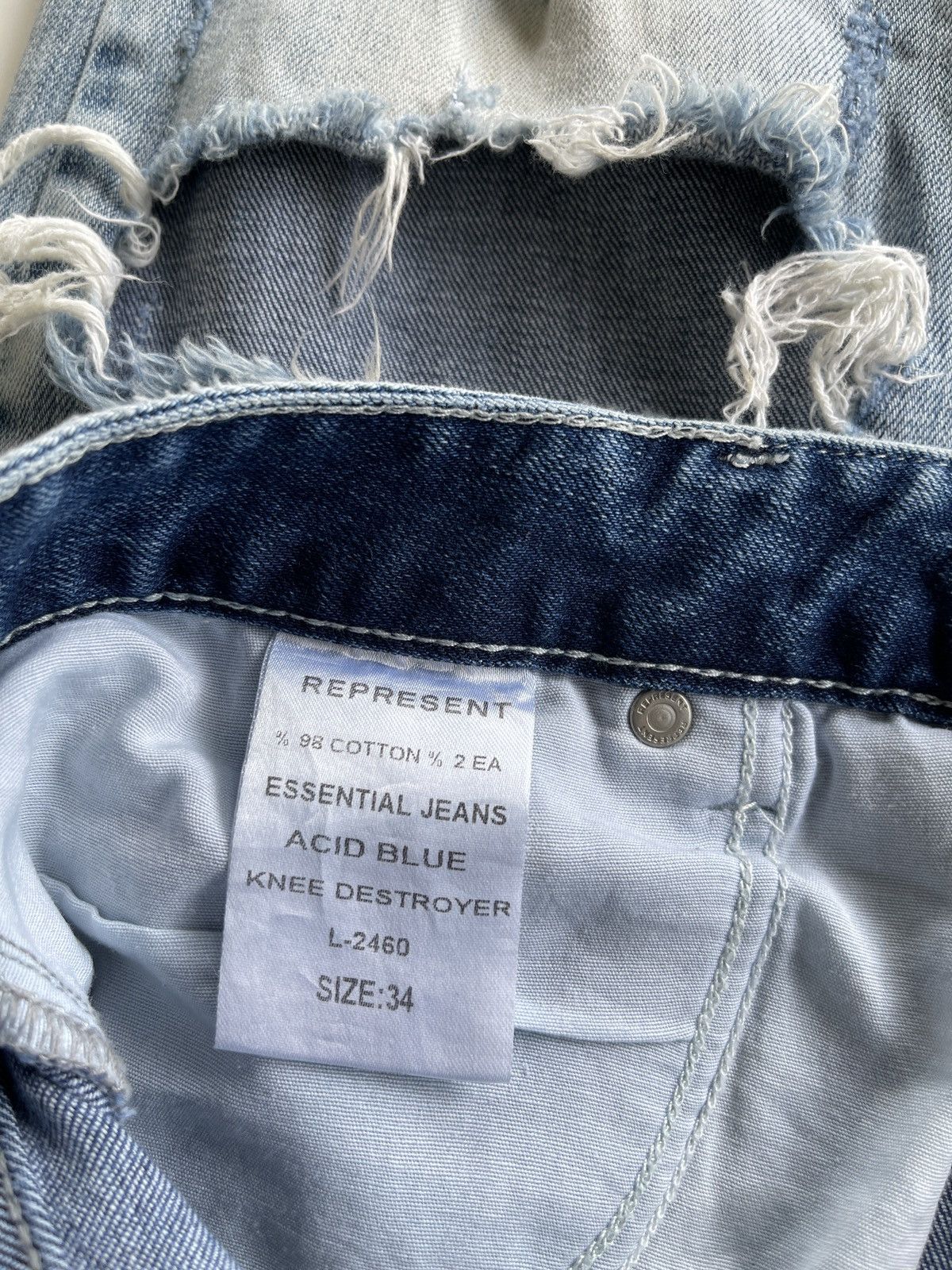 Represent Clo. Represent Acid Blue Distressed Knee Jeans Size US 33 - 14 Thumbnail