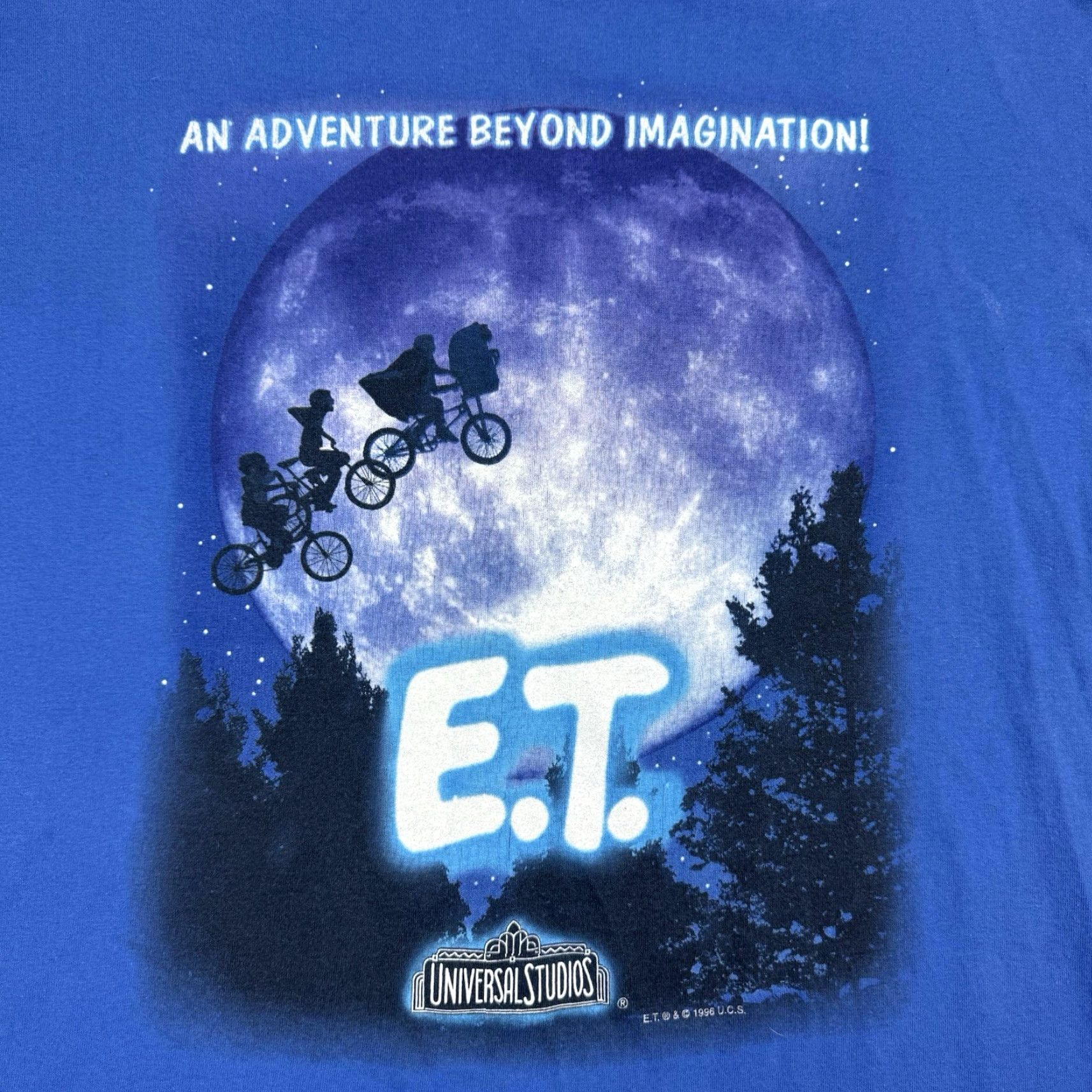 VINTAGE Universal Studios ET T-Shirt Men XL Blue Movie 90s Theme Park