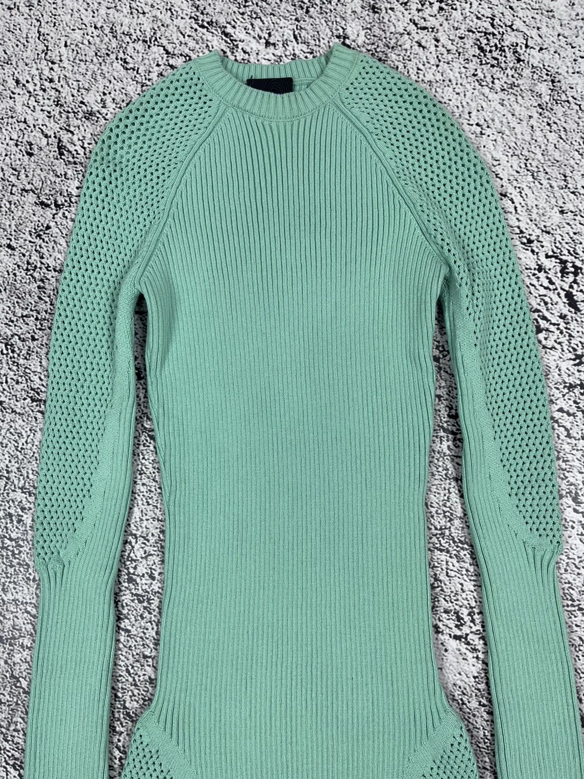 Roberto Cavalli Just Cavalli Mint Ribbed Knit Bodycon Dress Mesh Panels Size XS / US 0-2 / IT 36-38 - 4 Thumbnail