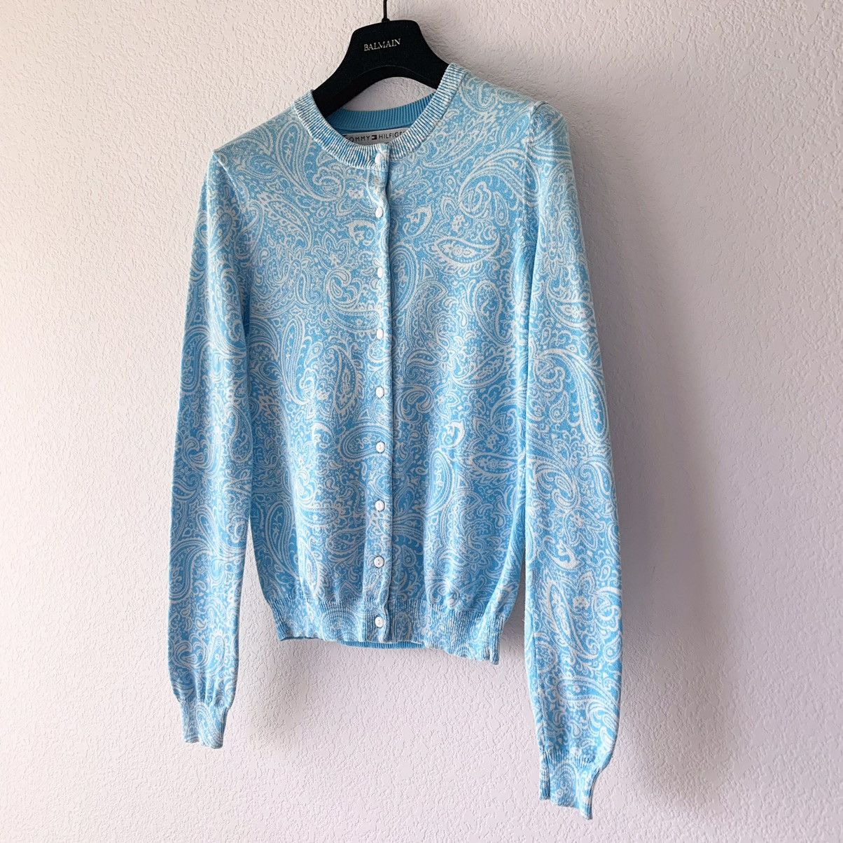 Y2K paisley blue cardigan
