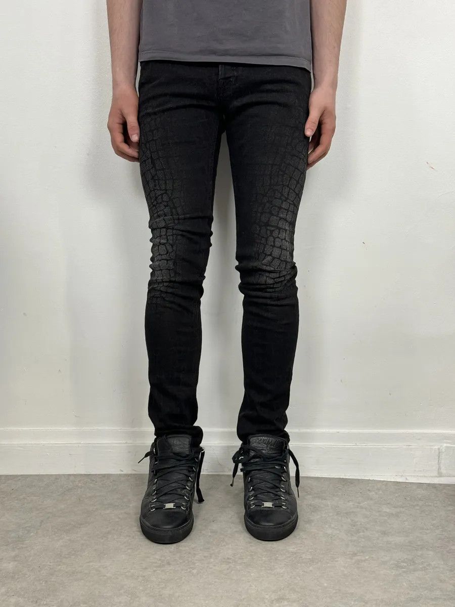 Just Cavalli AW2014 Cavalli Black Crocodile Print Slim Pants Size US 30 / EU 46 - 3 Thumbnail