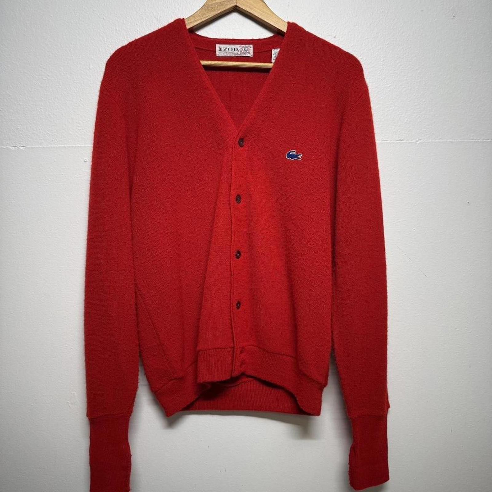 Izod 1970s Lacoste IZOD knit cardigan sweater, blue croc, M/L Size US L / EU 52-54 / 3 - 1 Thumbnail