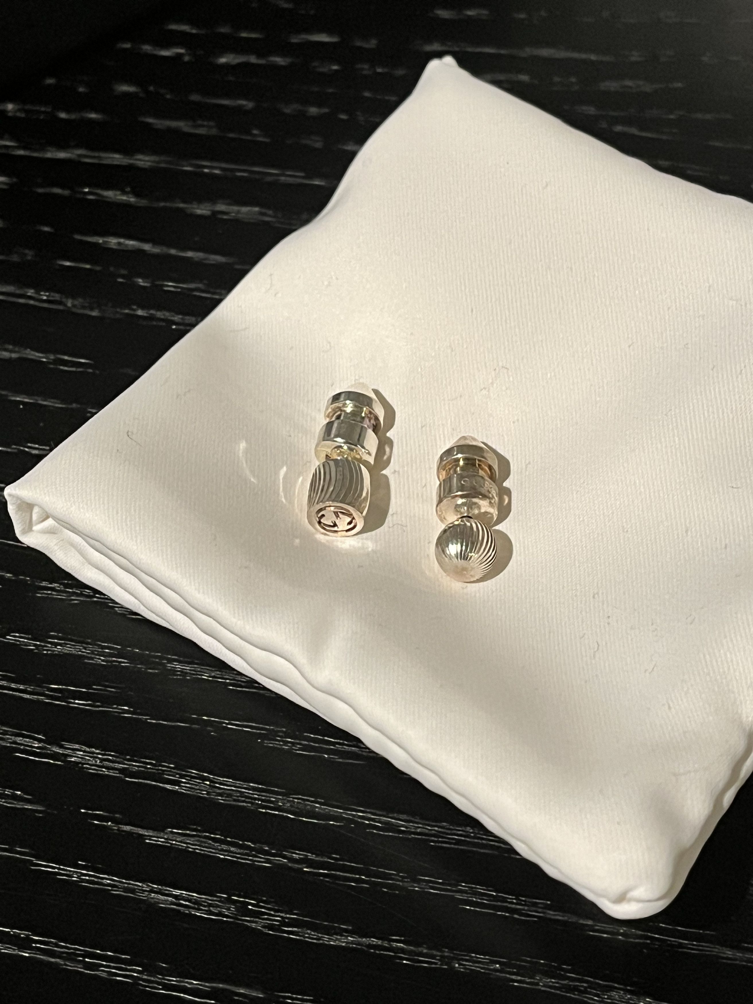 image of Gucci Silver Square & Round Stud Earrings, Men's