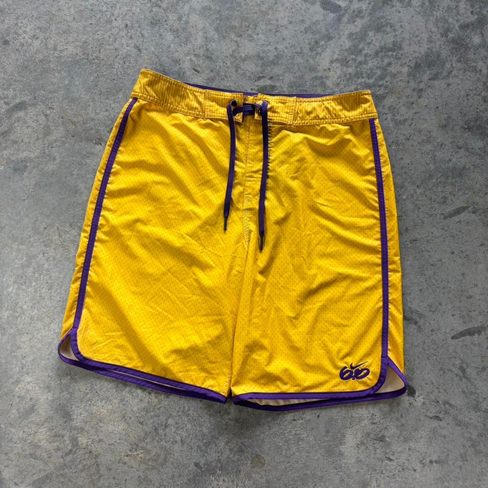 NBA × Nike × Vintage Y2K Nike 6.0 LA Lakers Swim Trunks Size US 31 - 1 Thumbnail