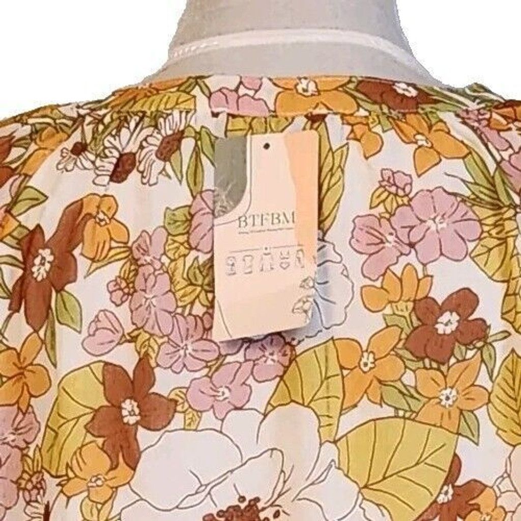 Designer BTFBM Size Large Blouse Floral Long Sleeved V Neck NWT Size L / US 10 / IT 46 - 6 Thumbnail