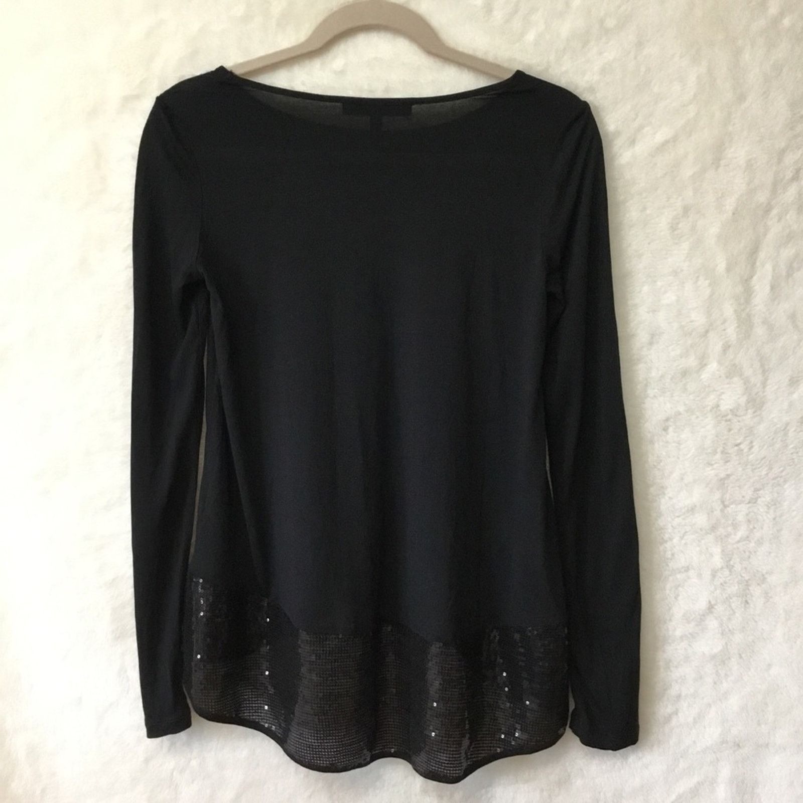 Bcbgmaxazria BCBGMaxaZria Black High & Low Long Sleeve Top Size S / US 4 / IT 40 - 8 Thumbnail