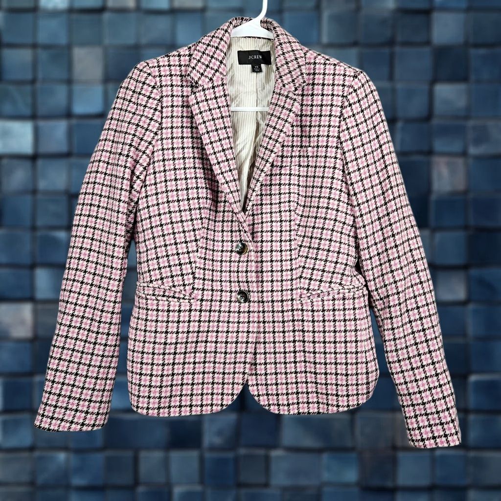 J.Crew J.Crew Blazer Shirt Women's XS Houndstooth Wool Blend Two Buttons Lightweight Classic Jacket Multicolor Fall Spring Summer Winter Regular Size XS / US 0-2 / IT 36-38 - 1 Thumbnail