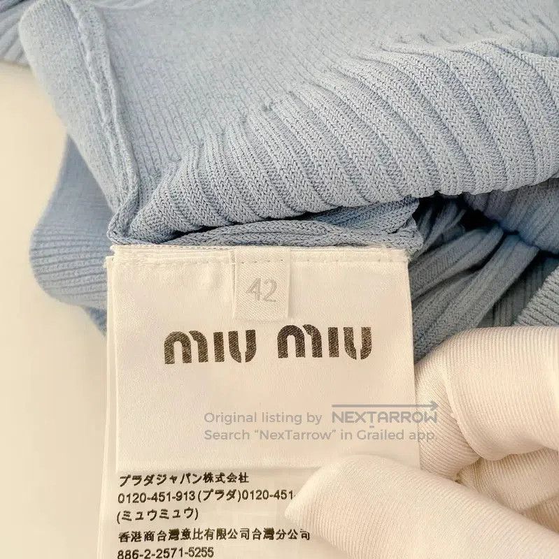 Miu Miu Miu Miu Blue Ribbed Long Sleeve Sweater . Size L / US 10 / IT 46 - 7 Thumbnail