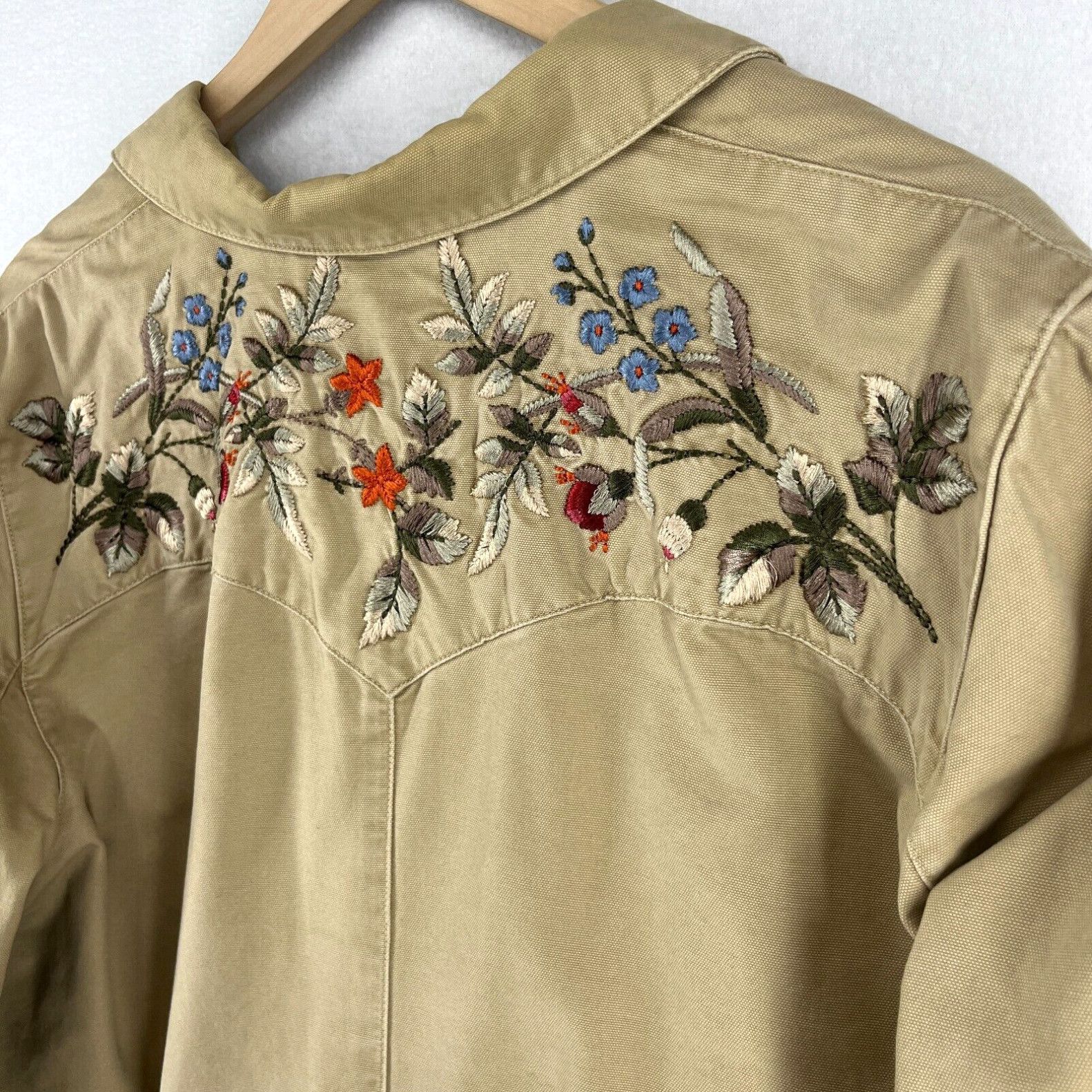 image of Lauren Ralph Laurent Jacket Womens XL Western Floral Button Up Cotton Beige Hk in White