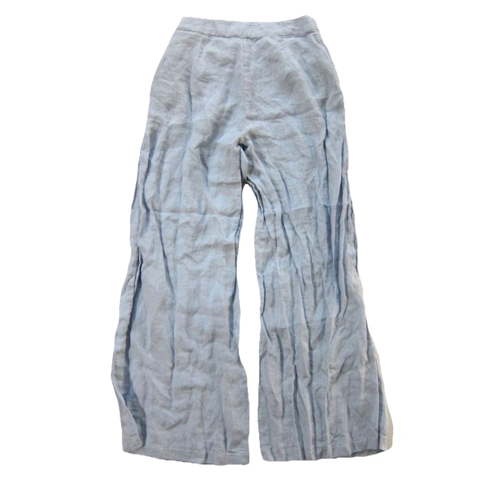 Vintage Revert Apparel 100% Linen Pastel Blue Wide Leg High Rise Pocket Pant Women L Size 36" / US 14 / IT 50 - 2 Thumbnail