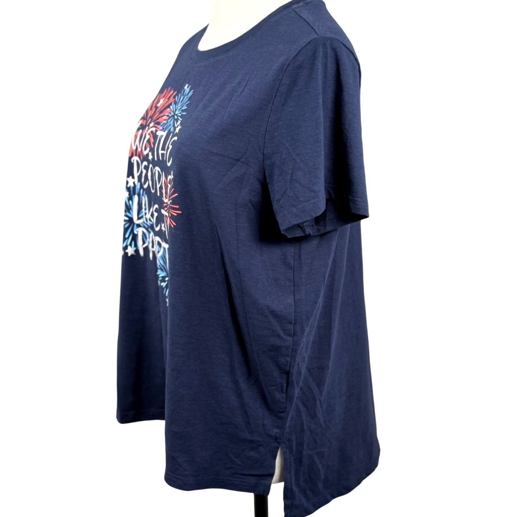 Vintage Americana T Shirt XL Slub Knit Red White Blue Patriotic Fireworks Holiday Shirt Womens XL Navy Blue Stars Quotes Party Casual Resort Celebrations Size XL / US 12-14 / IT 48-50 - 3 Thumbnail