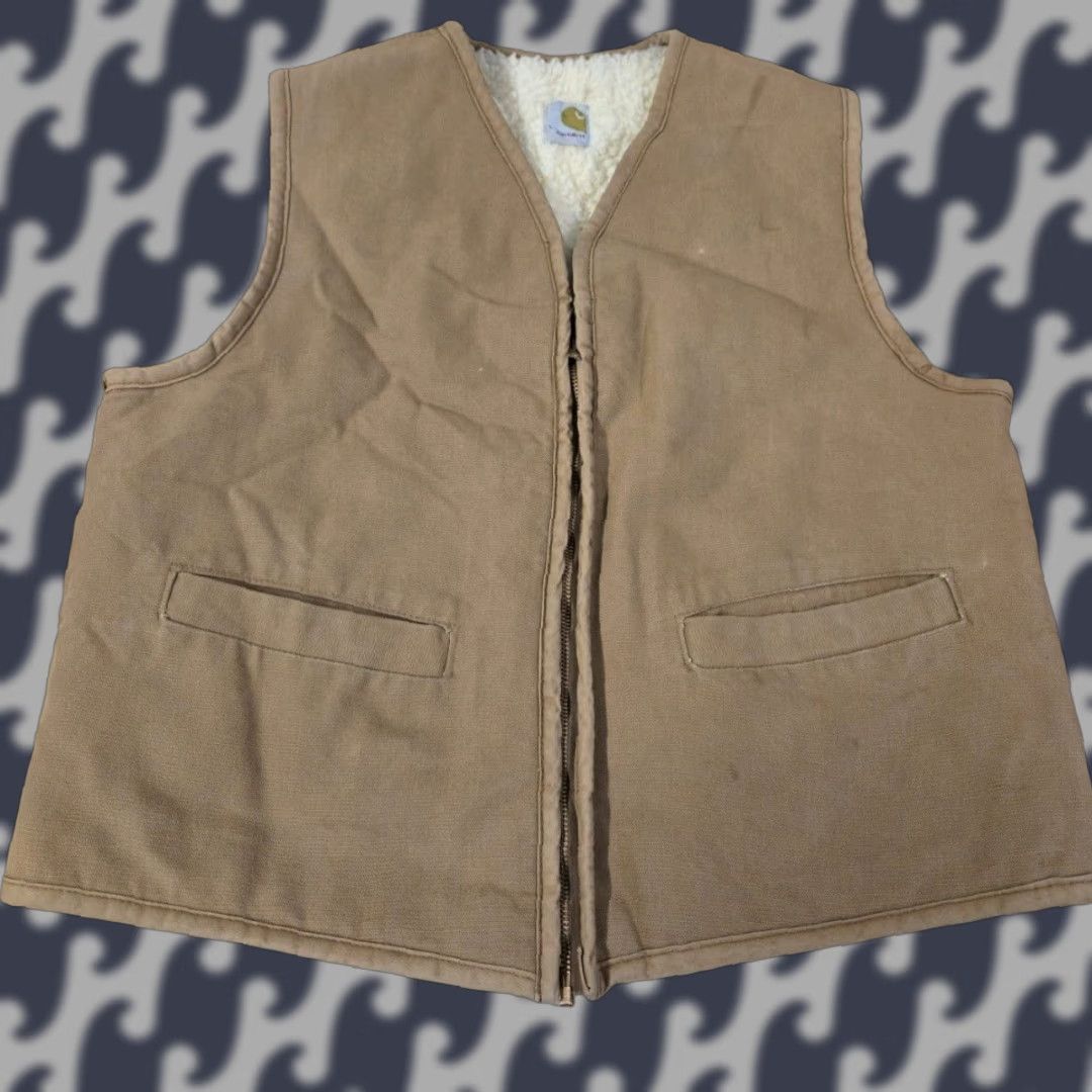 Carhartt VINTAGE Carhartt Vest 80s L Tall Tan Brown Canvas USA Men L PVC? Size US L / EU 52-54 / 3 - 1 Thumbnail