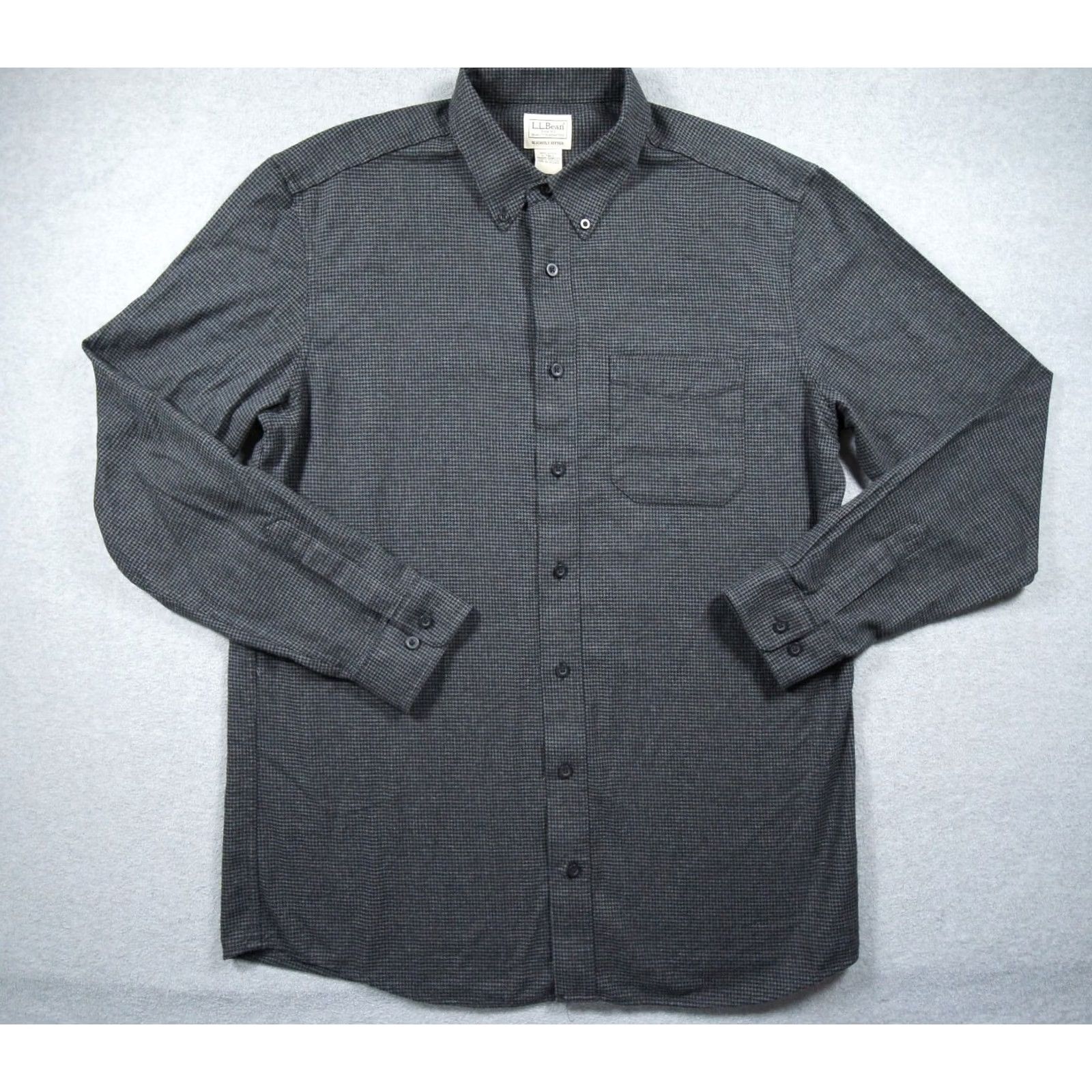 Vintage LL Bean Shirt Mens Large Tall Gray Button Up Houndstooth Slightly Fitted 508222 Size US L / EU 52-54 / 3 - 2 Thumbnail