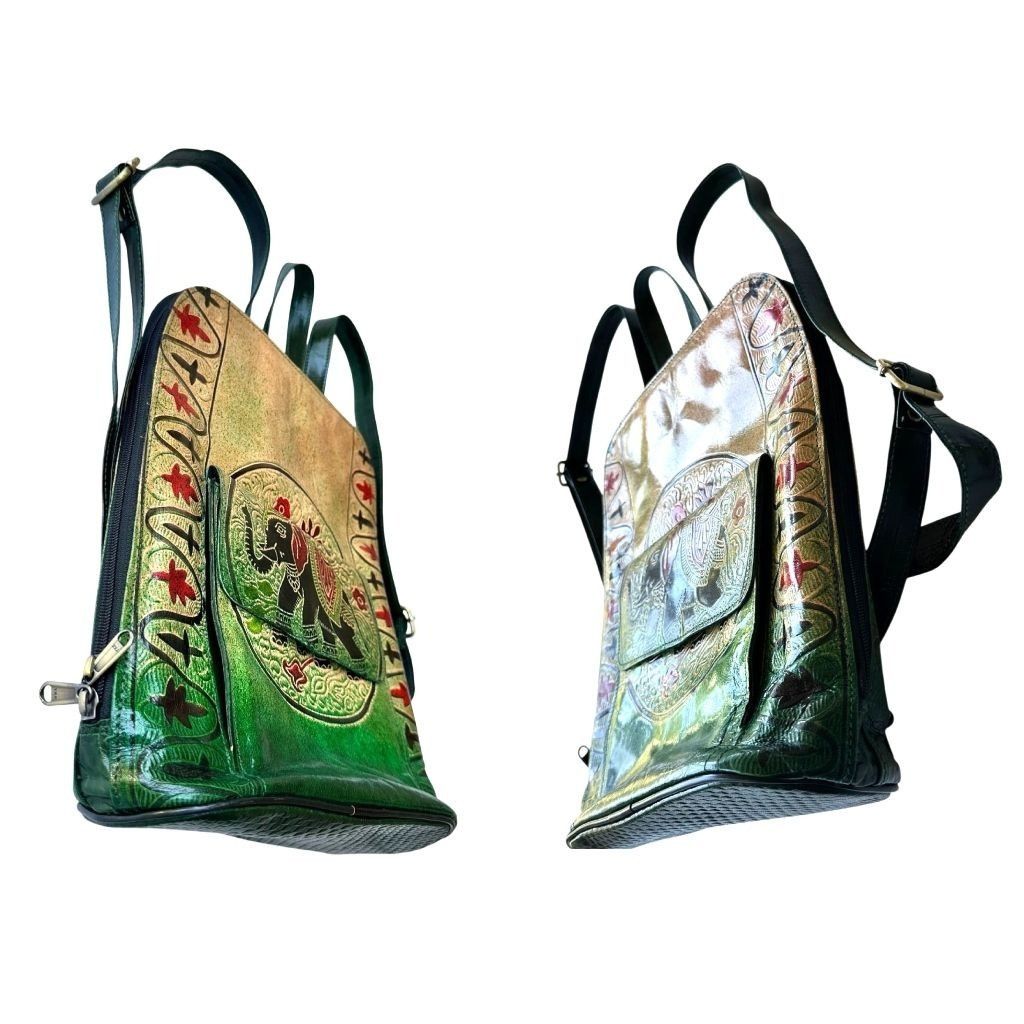Other Shantiniketan Elephant Embossed Leather Backpack Handmade in Size ONE SIZE - 5 Thumbnail