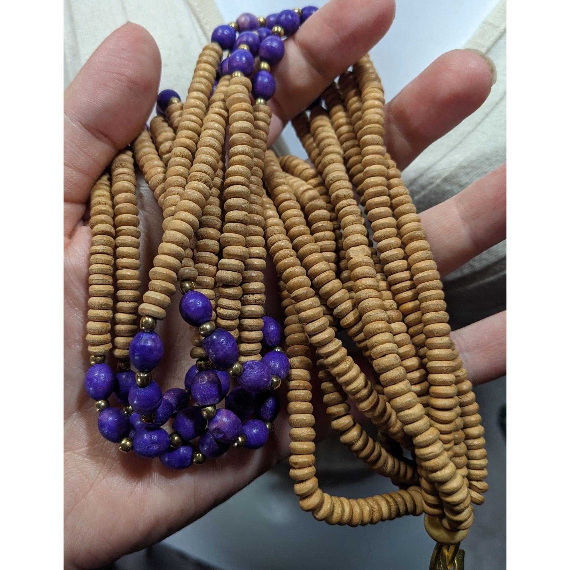 Other Vintage Handmade Tan And Purple Layered Wooden Beaded Neckla Size ONE SIZE - 5 Thumbnail