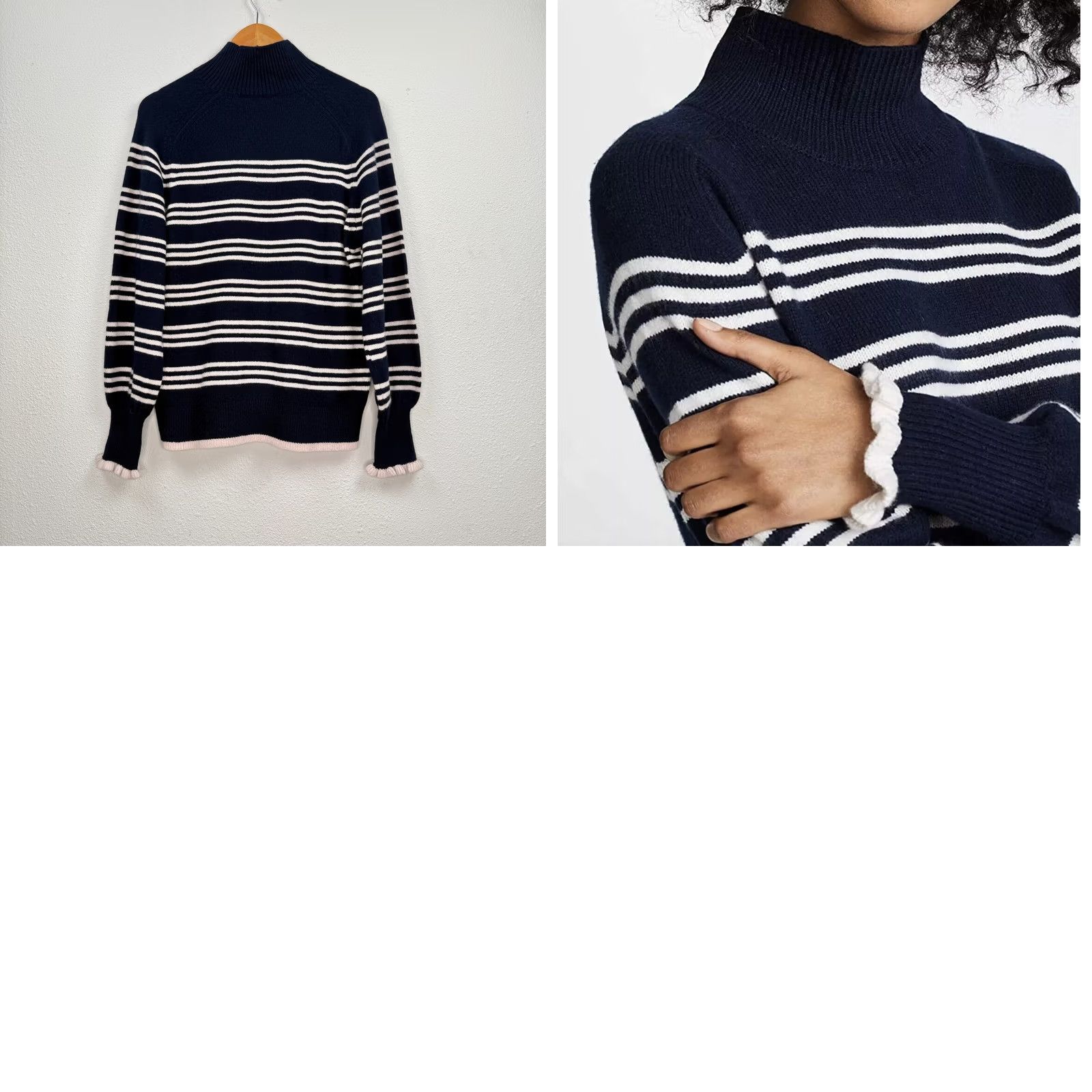 Rebecca Taylor Rebecca Taylor Women's Sweater Merino Wool Turtleneck Striped Navy Size M NWT Size M / US 6-8 / IT 42-44 - 9 Thumbnail