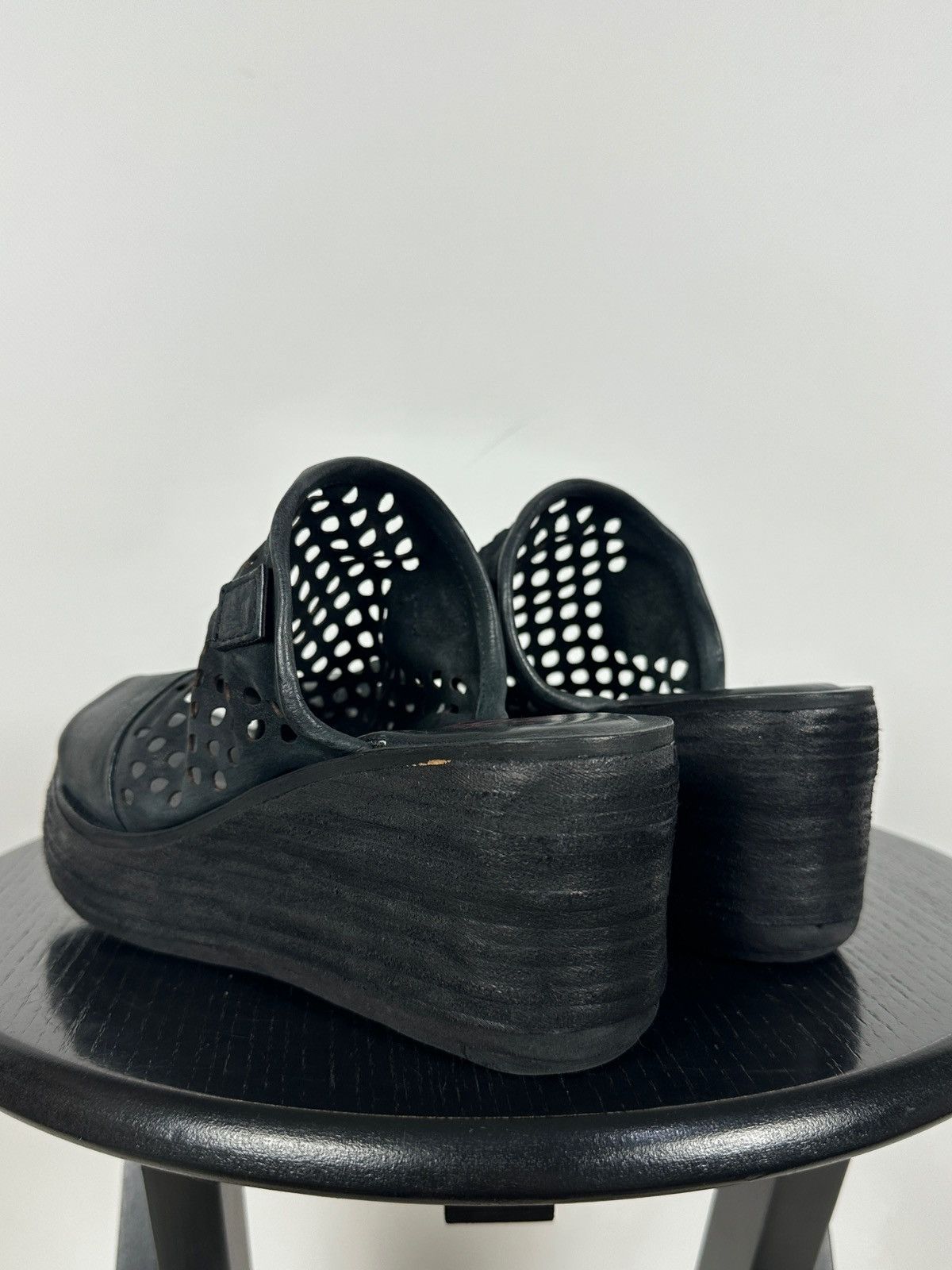A.S.98 A.S.98 Black Perforated Leather Platform Slide Mules Sandals Size US 7 / IT 37 - 4 Thumbnail
