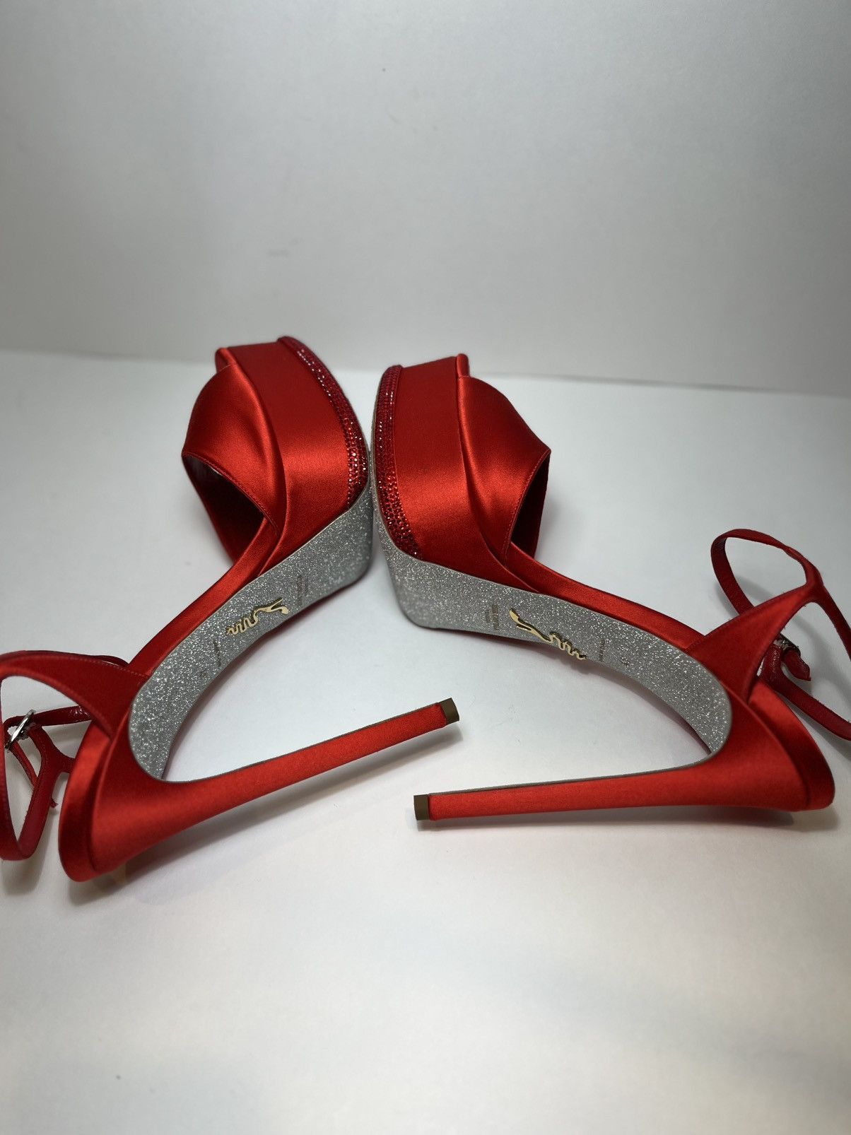 Rene Caovilla Rene Caovilla Red Satin Platform Heels NEW Size US 11 / IT 41 - 9 Thumbnail