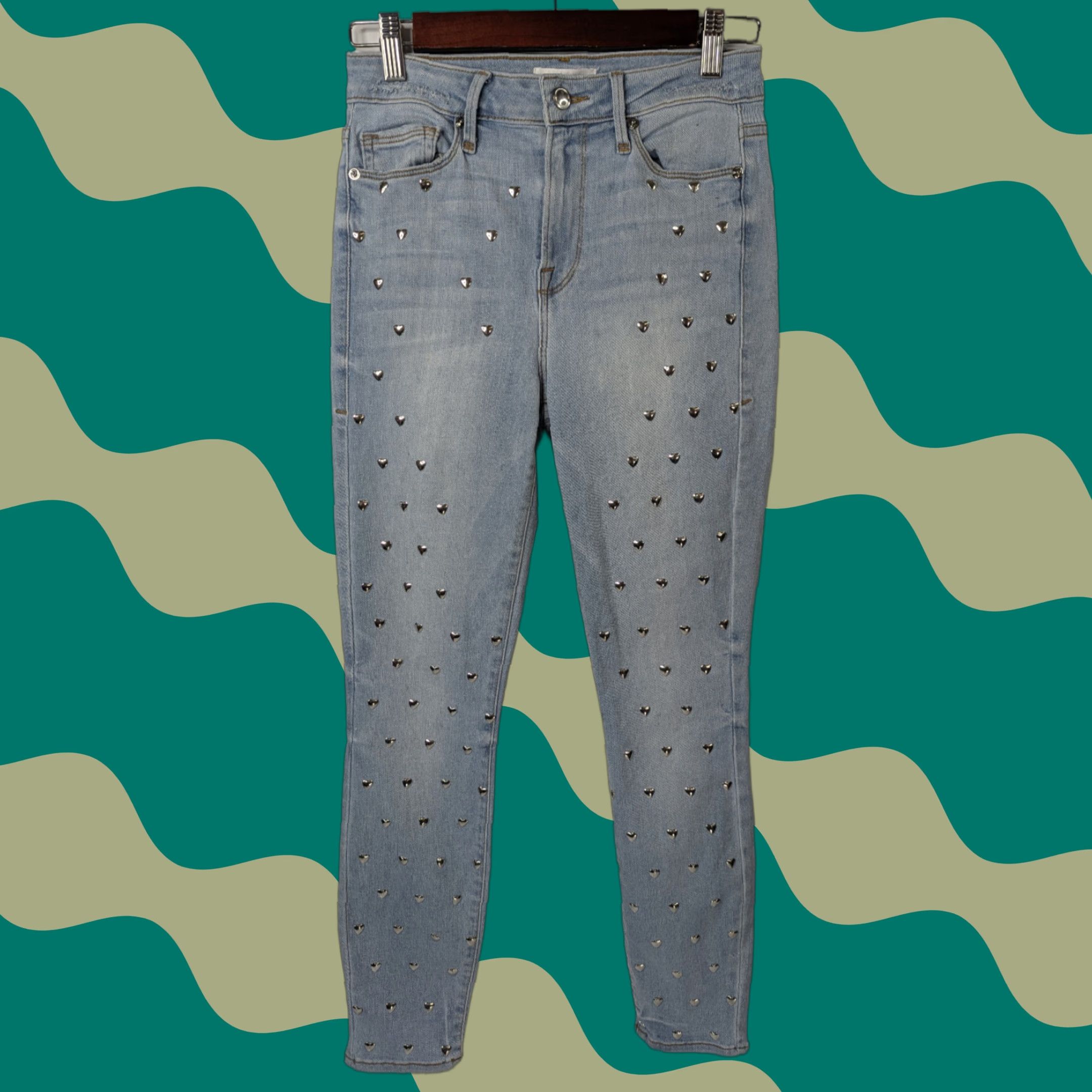 Good American VINTAGE Good American Good Legs Jeans Cropped 4/27 Cropped Jeans Heart Studded Blue GLC899C Womens Skinny Ankle Size 4/27 Size 27" / US 4 / IT 40 - 1 Thumbnail