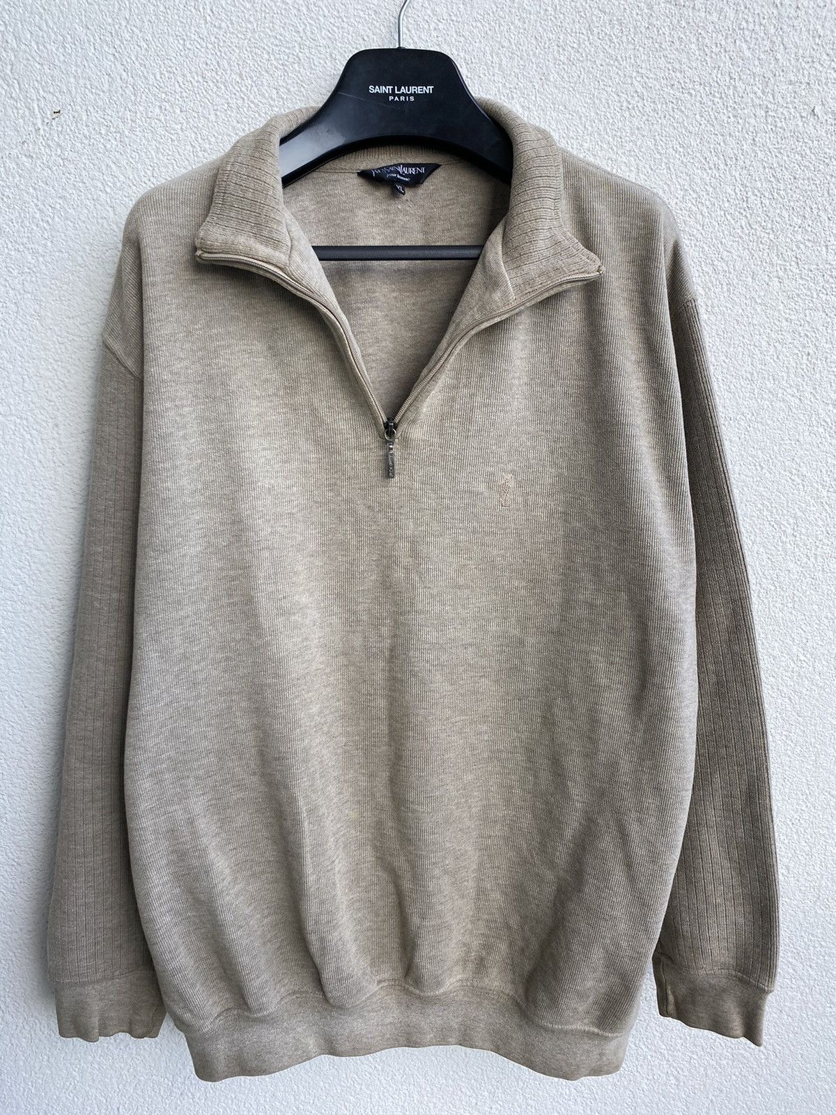 Beige 90s YSL Sweatshirt 1/4 Quarter Zip Sweater Old Money - www 
