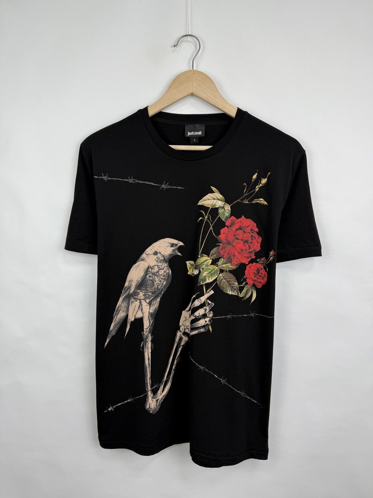 Just Cavalli × Roberto Cavalli Roberto Just Cavalli Falcon Skeleton Rose Skull T-Shirt Rare Size US L / EU 52-54 / 3 - 3 Thumbnail