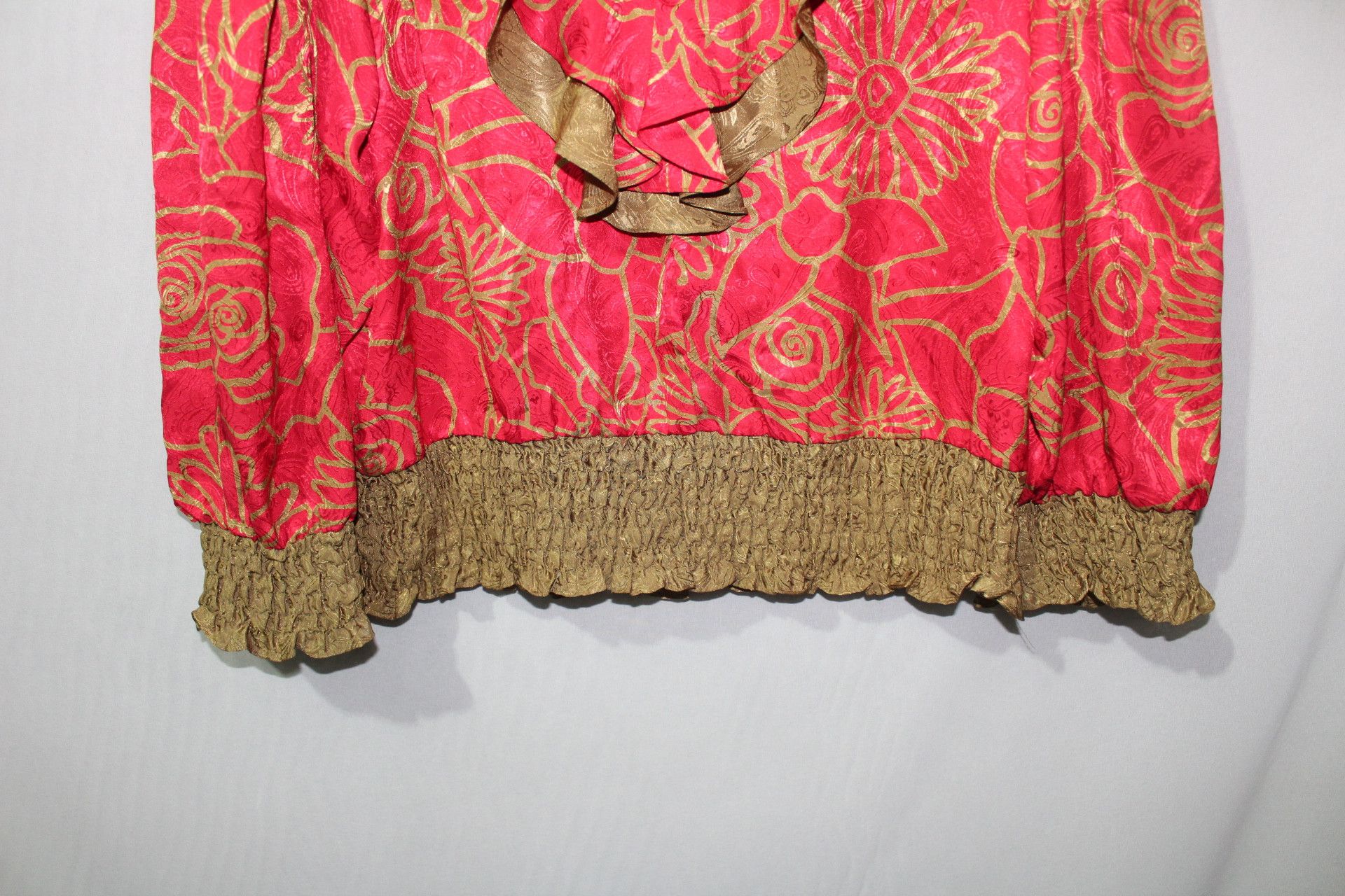 Vintage Vintage 80s Micro Mosaic Metallic Trim & Smocked Waist - HK Size M / US 6-8 / IT 42-44 - 4 Thumbnail