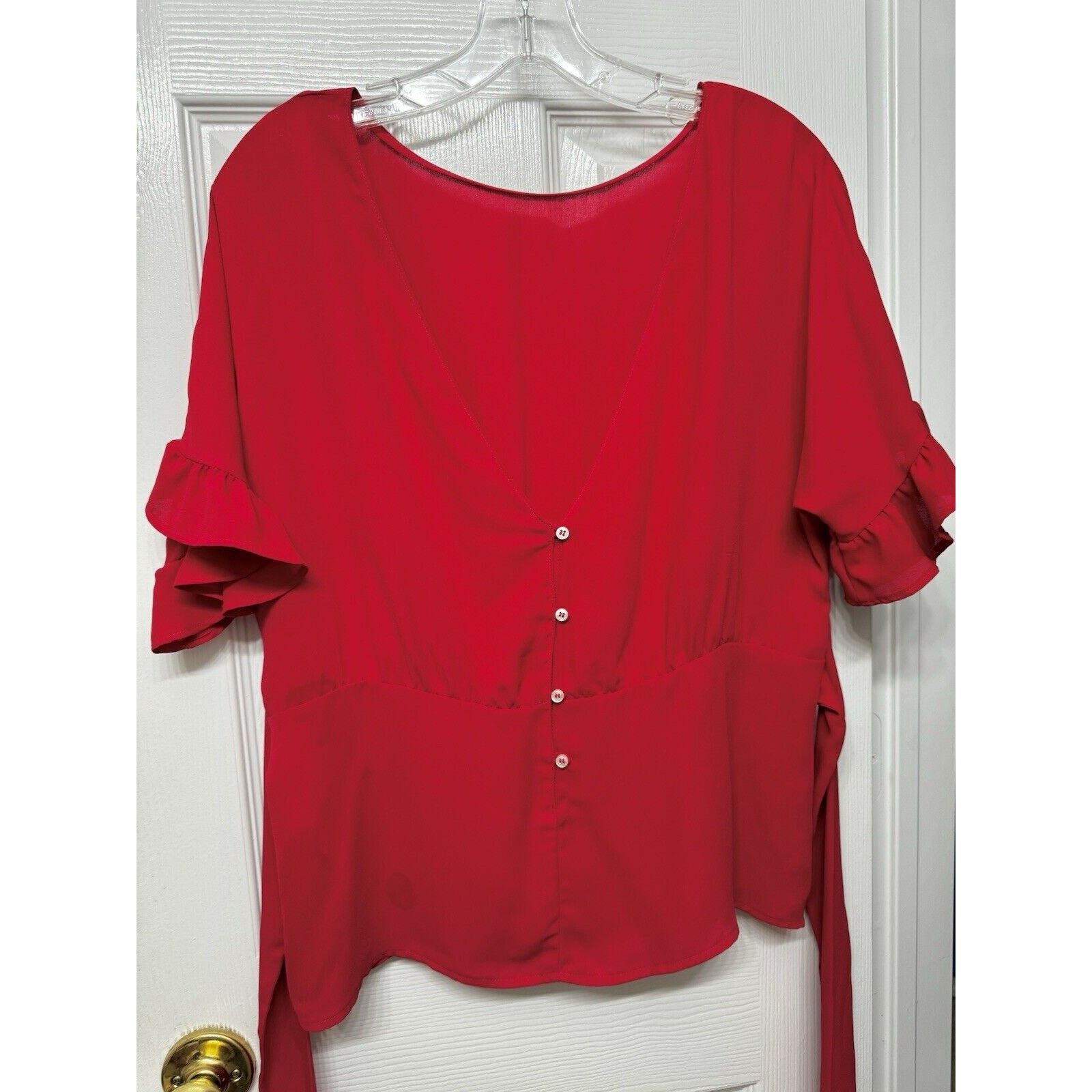Other New York & Company Bright Red Tie-Back Blouse, Deep V-Back S Size S / US 4 / IT 40 - 5 Thumbnail