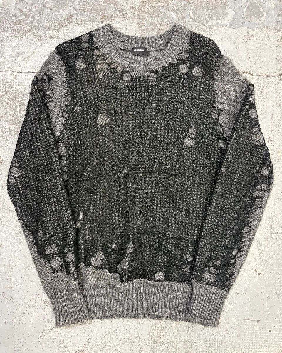 Diesel Diesel Grey Wool Net Distressed Sweater Size US M / EU 48-50 / 2 - 1 Thumbnail