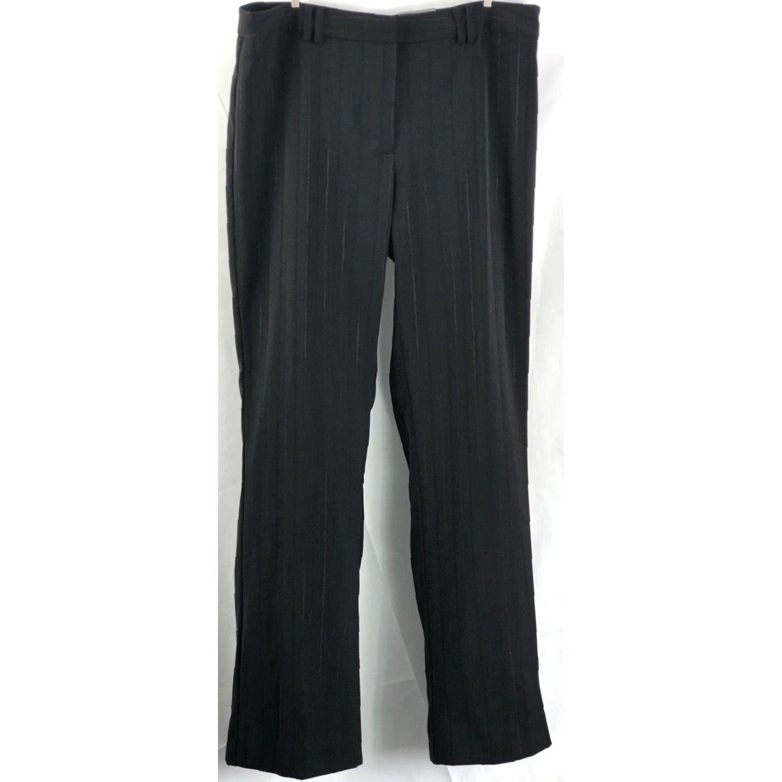 George George Slim Pants/Slacks 12 Black Stripe 32W 31IN Flat Front Modern Fit Women's Dress Pants Size 34" / US 12 / IT 48 - 2 Thumbnail