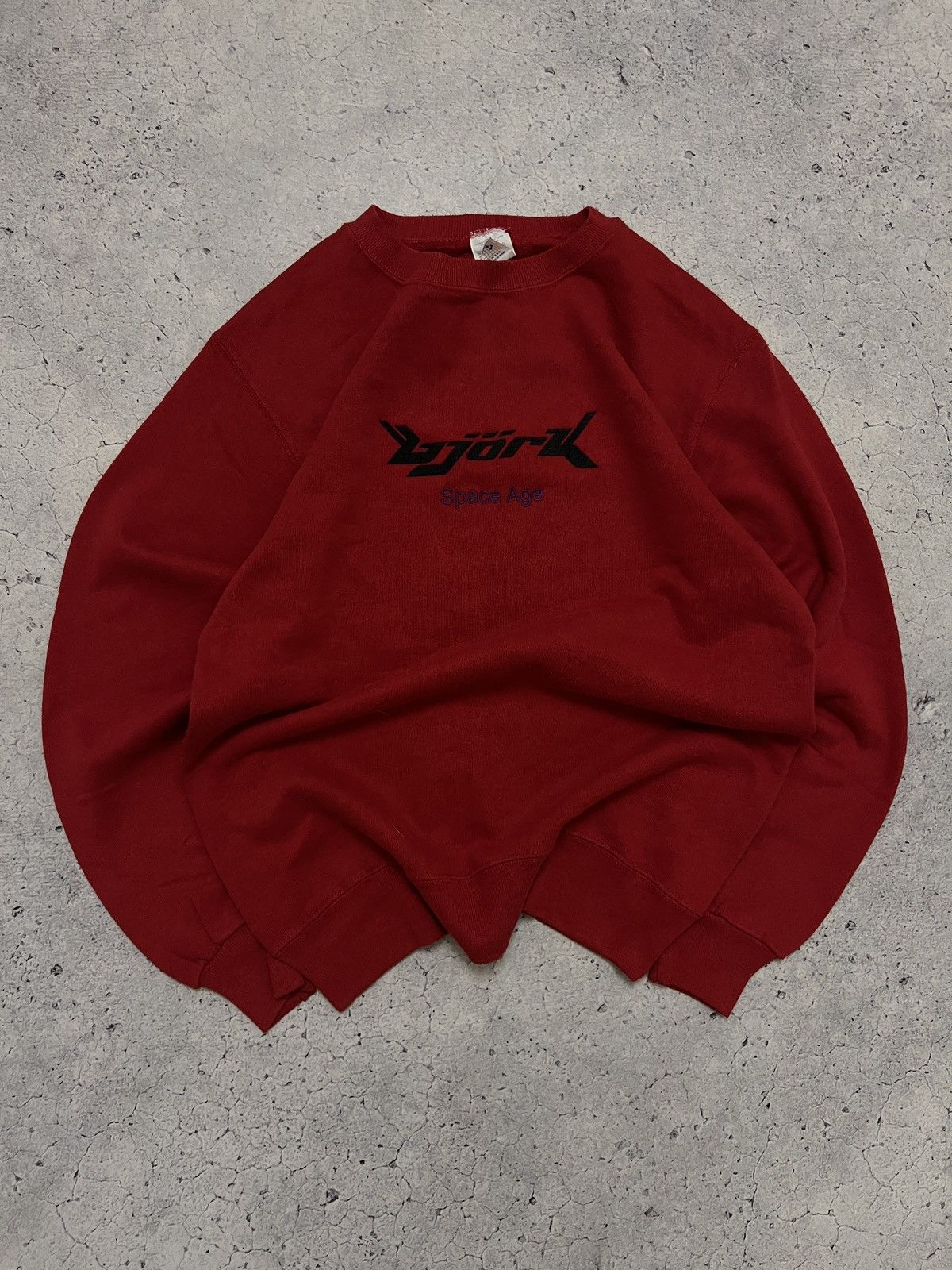 image of Band Tees Bjork Space Age Tour Box Logo 90's Red Sweatshirt Big Logo, Men's (Size Medium)