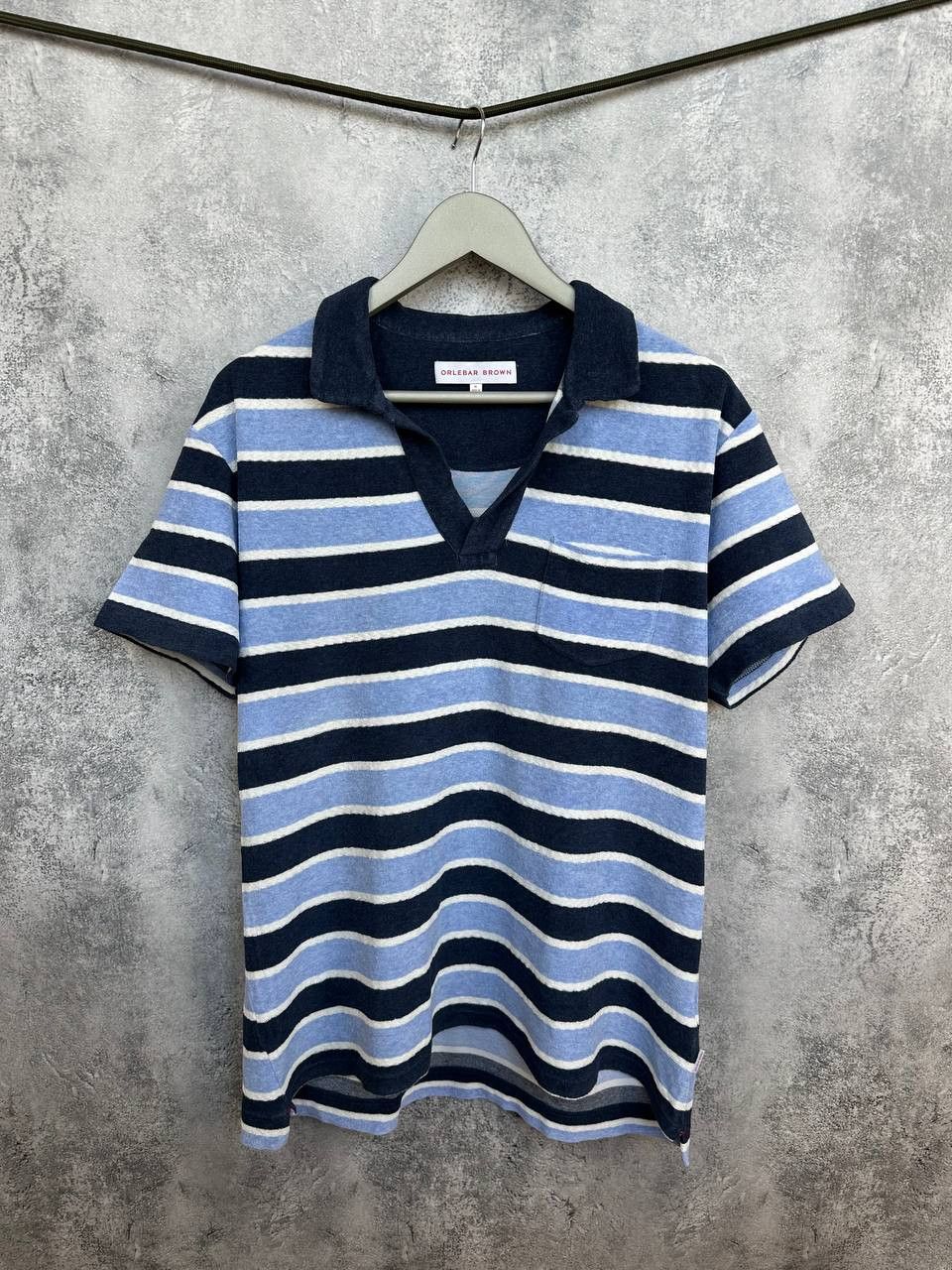 Orlebar Brown Orlebar Brown Terry Towelling Striped Polo Shirt Navy Size US XL / EU 56 / 4 - 1 Thumbnail