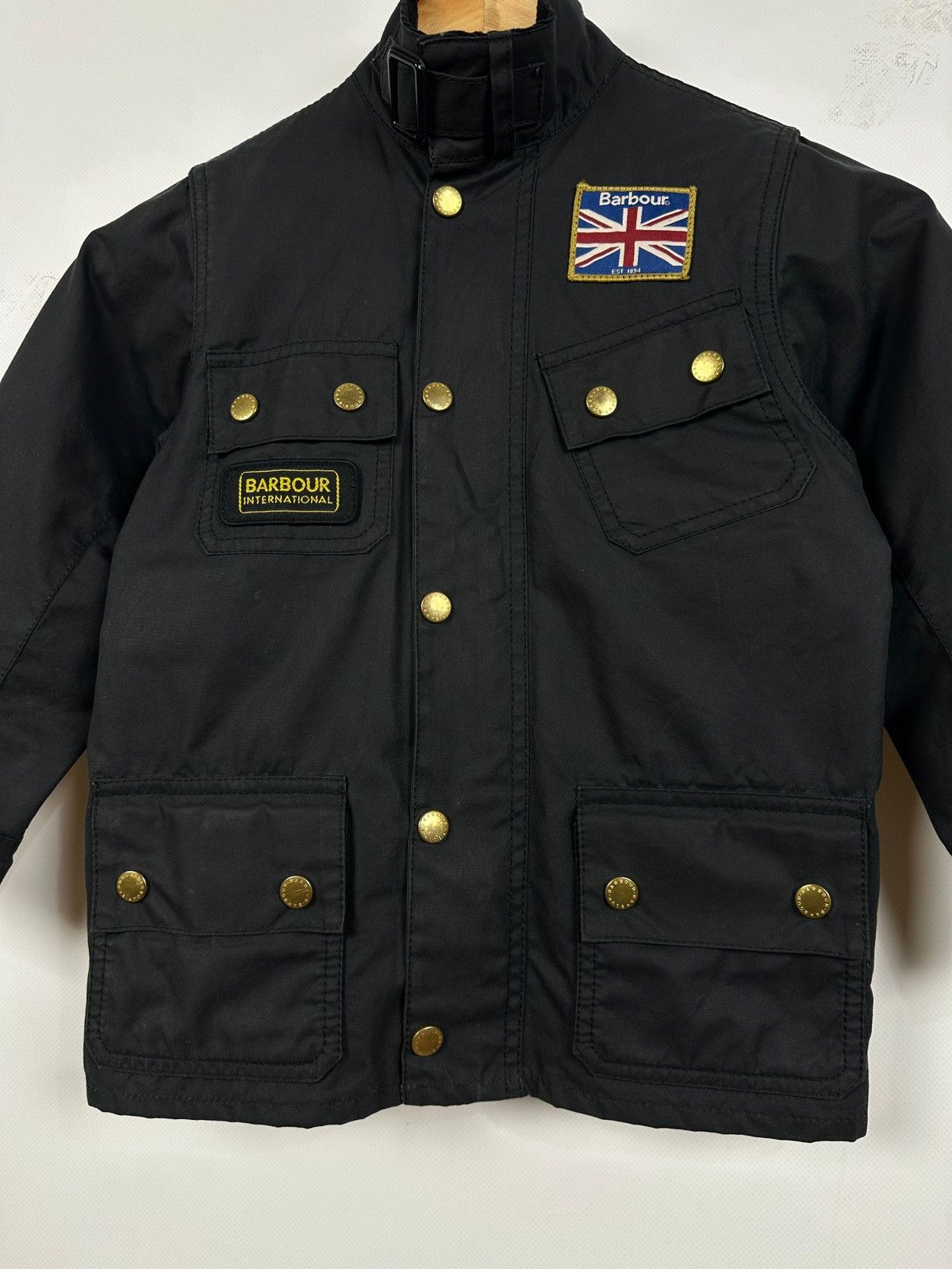 Barbour Kids Barbour Union Jack International Black Waxed Jacket Size US XXS / EU 40 - 9 Thumbnail