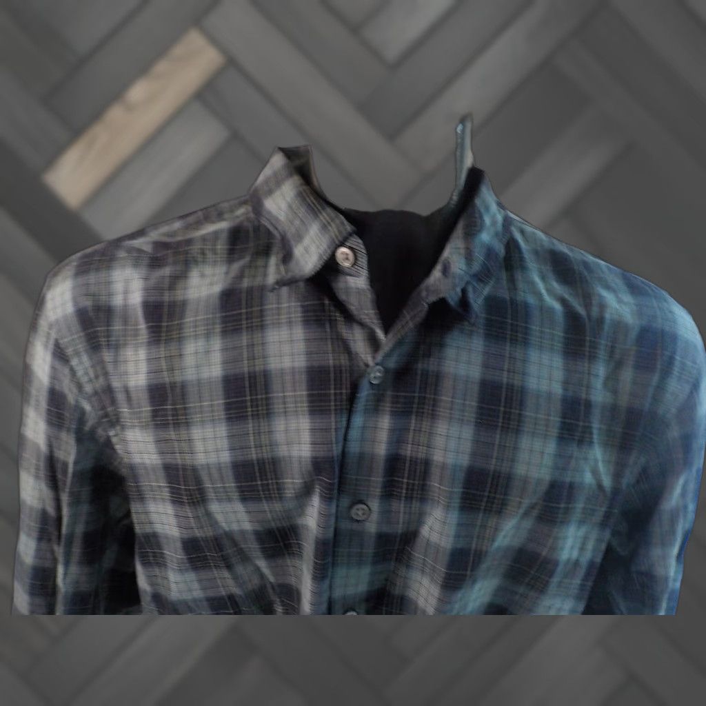 John Varvatos John Varvatos USA Button-Front Shirt Navy Grey Black XL Cotton Plaid Checks Men Size US XL / EU 56 / 4 - 1 Thumbnail