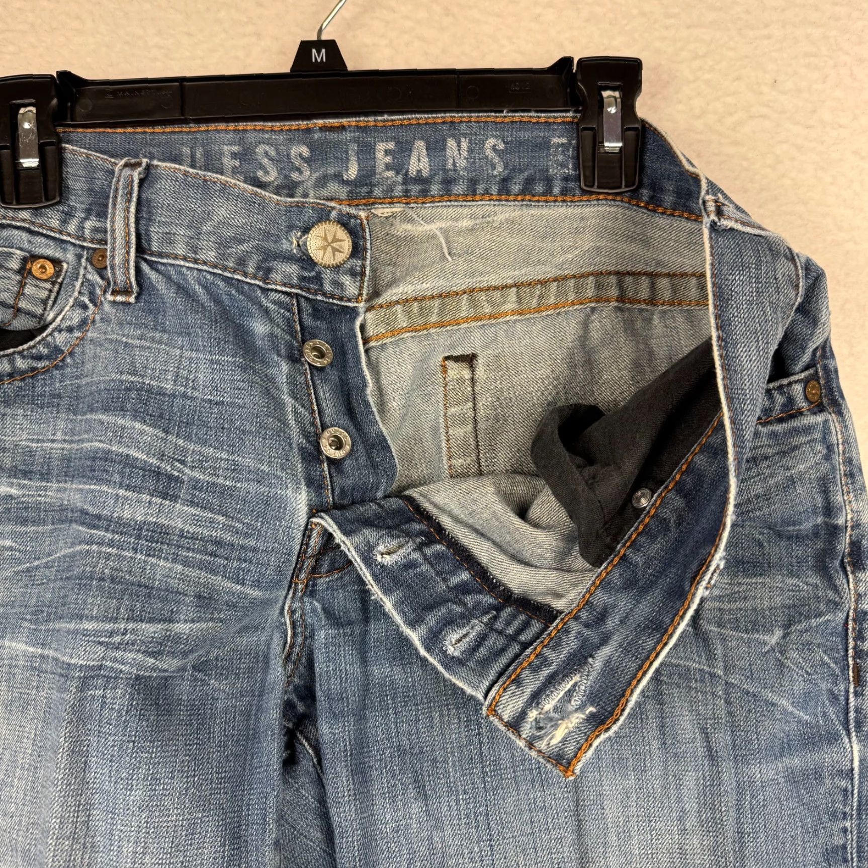 Guess VINTAGE GUESS Jeans Bootcut Mens 33x32 Distressed Denim 00s Y2K Blue Mid Rise 5-Pocket Size US 33 - 2 Thumbnail
