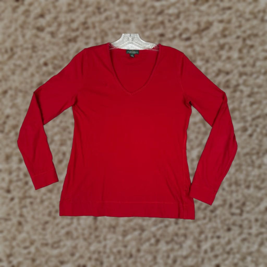CO Lauren Jeans Co Shirt Women Small Red Long Sleeve Cotton V-Neck Size S / US 4 / IT 40 - 1 Thumbnail