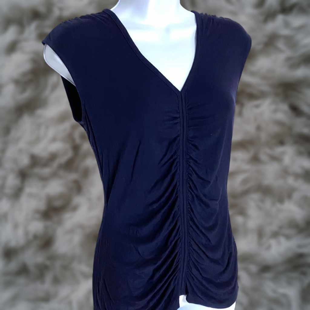White House Black Market WHBM Cinched Ruched Sleeveless Blouse Shell Top Womens XS V Neck Dressy Career Blouse Size XS / US 0-2 / IT 36-38 - 1 Thumbnail