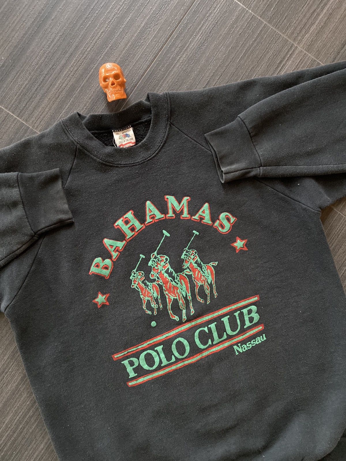 Fruit Of The Loom × Vintage 90s bahamas polo faded black sweatshirt XL Size US XL / EU 56 / 4 - 2 Thumbnail