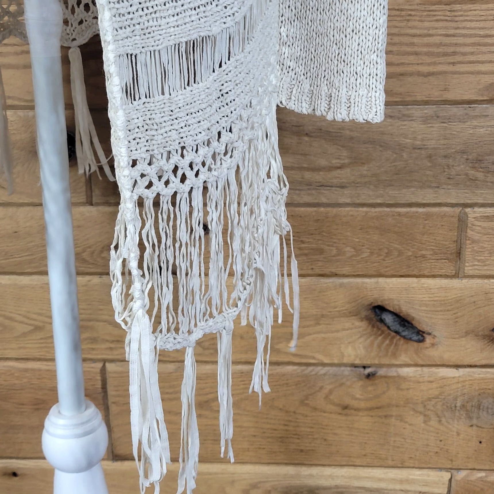 Vintage One Love Womens Top Long Sleeve Fringe Knit Open Cardigan Sweater Beige Size M Size M / US 6-8 / IT 42-44 - 4 Thumbnail